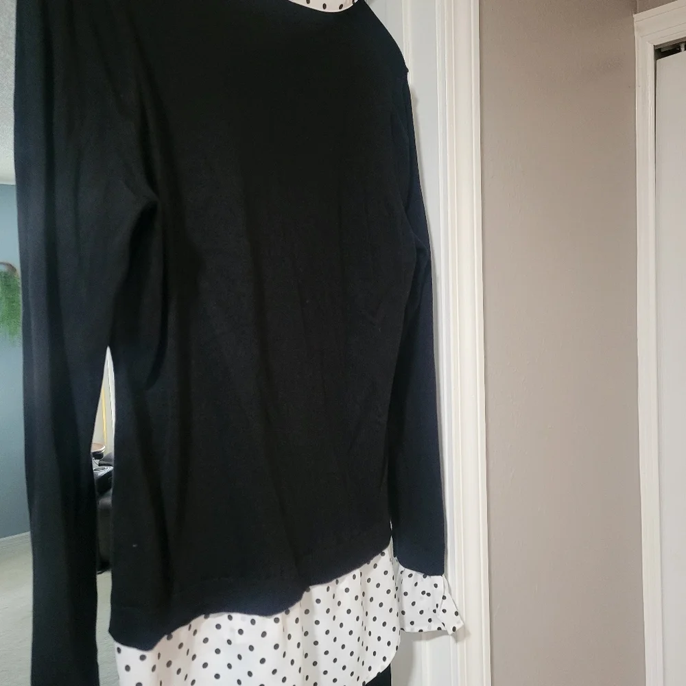 Adrianna Papell Black Sweater Top with Polka Dot Accents - Picture 5 of 8